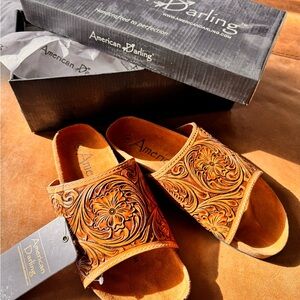 American Darling Tan Leather Slides